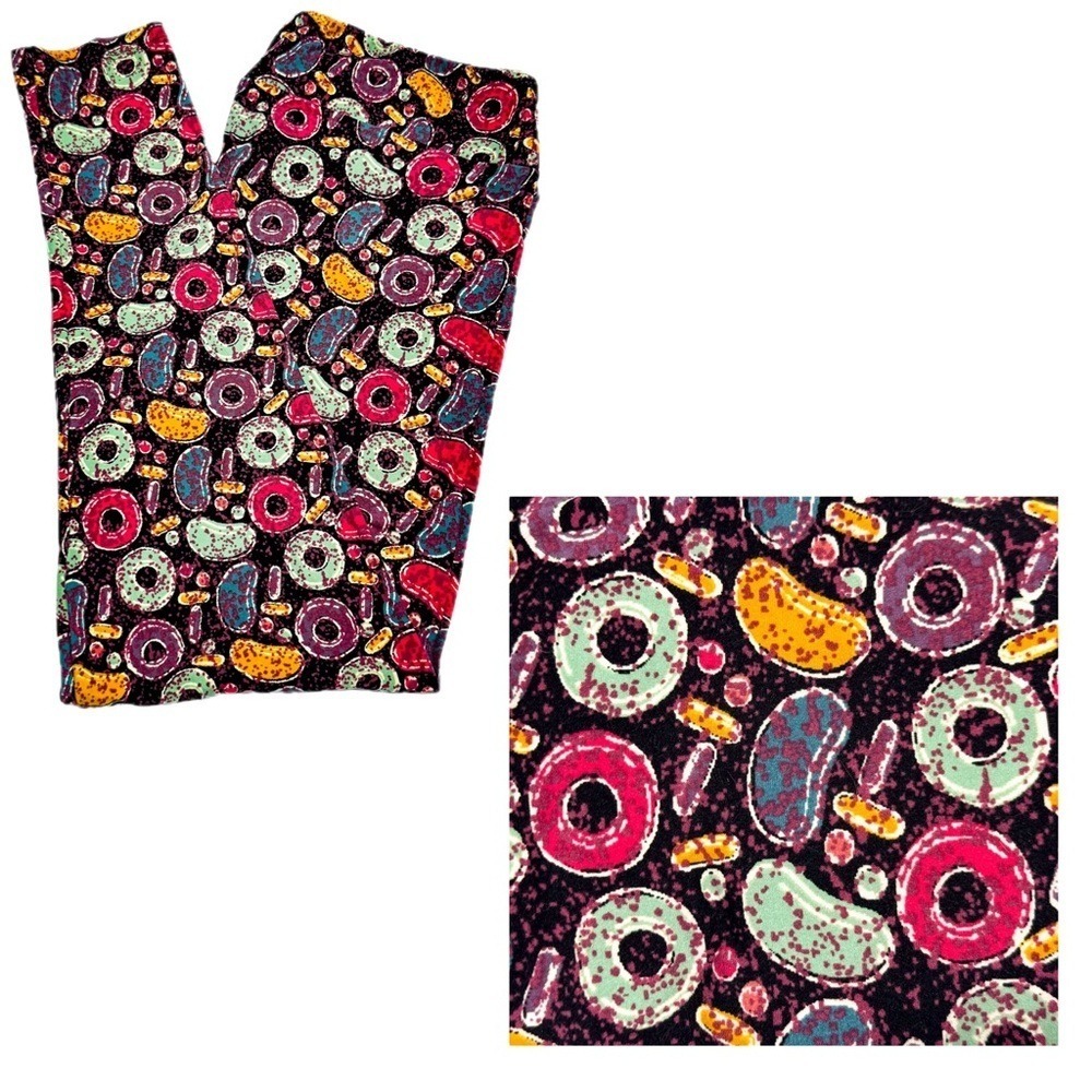 LuLaRoe Leggings TC Fits L XL‎ Candy Donut Jelly Bean Colorful Black Pink NWOT - Picture 6 of 6